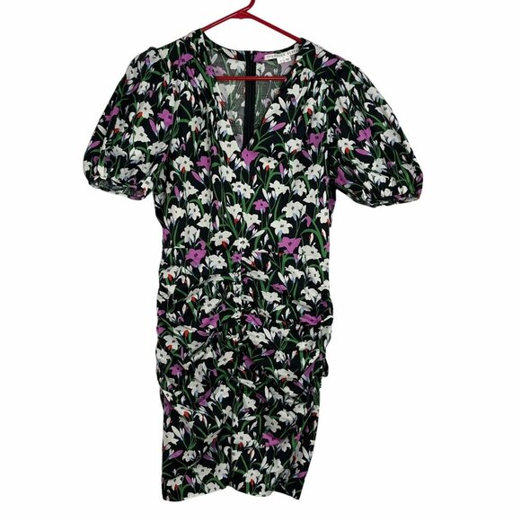 Veronica Beard Janis Ruched Floral Print Mini Dress Puff‎ Sleeves Size 8 - Picture 5 of 15